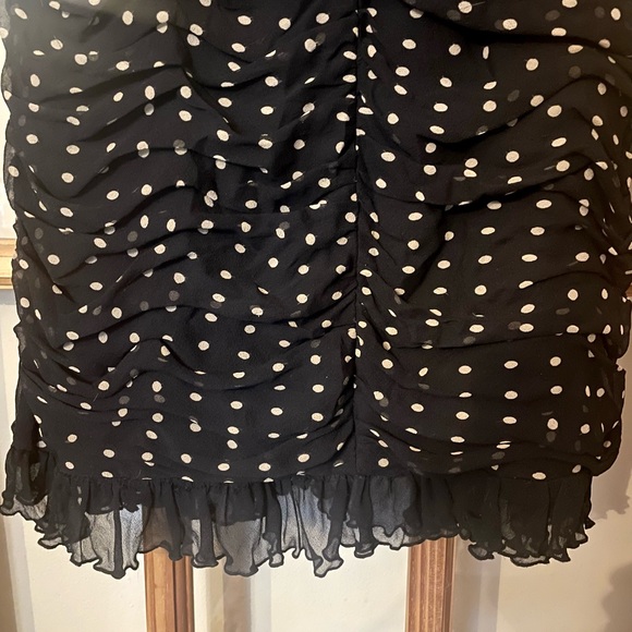 Timeless like new black and tan polka-dot silk chiffon midi cocktail dress! - Picture 4 of 6
